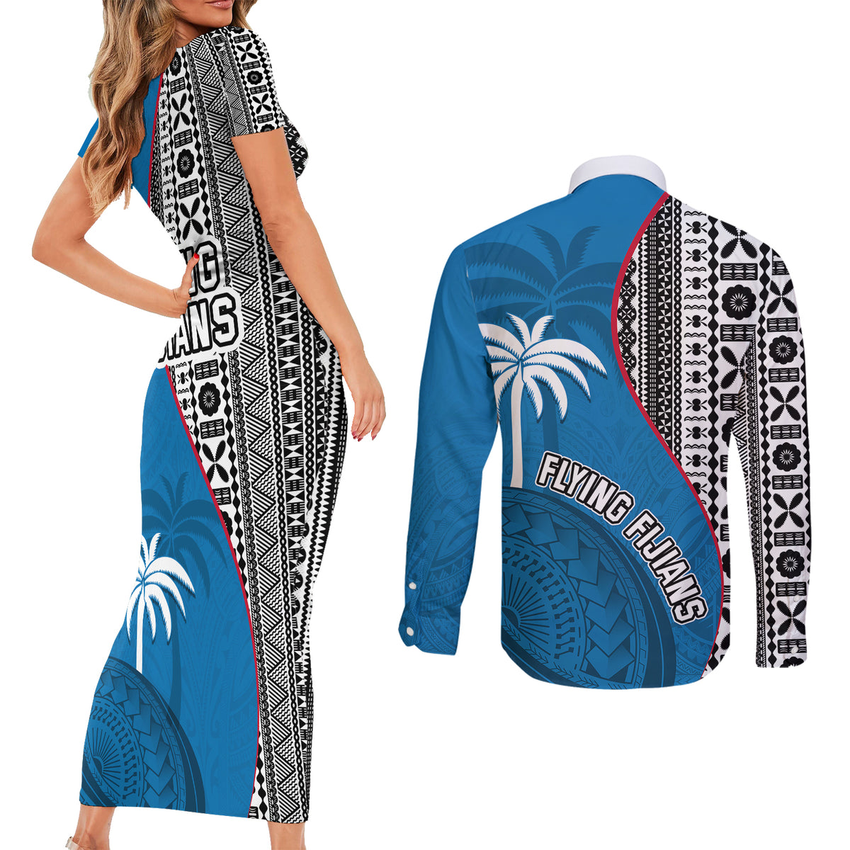 fiji-rugby-couples-matching-short-sleeve-bodycon-dress-and-long-sleeve-button-shirts-coat-of-arms-palm-tree-mix-polynesia-tapa-pattern