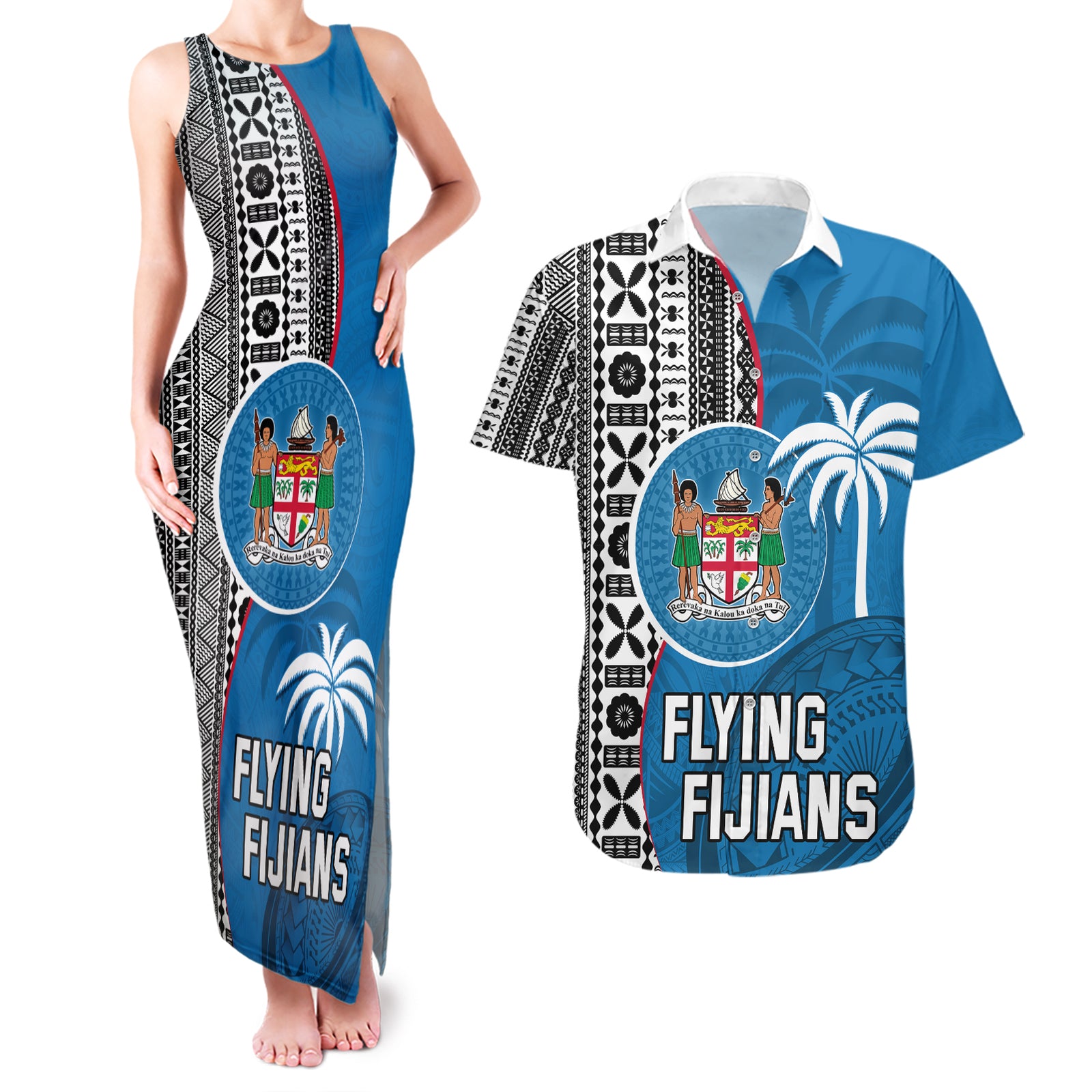 fiji-rugby-couples-matching-tank-maxi-dress-and-hawaiian-shirt-coat-of-arms-palm-tree-mix-polynesia-tapa-pattern