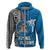 Fiji Rugby Hoodie Coat of Arms Palm Tree Mix Polynesia Tapa Pattern LT03 Zip Hoodie Blue - Polynesian Pride