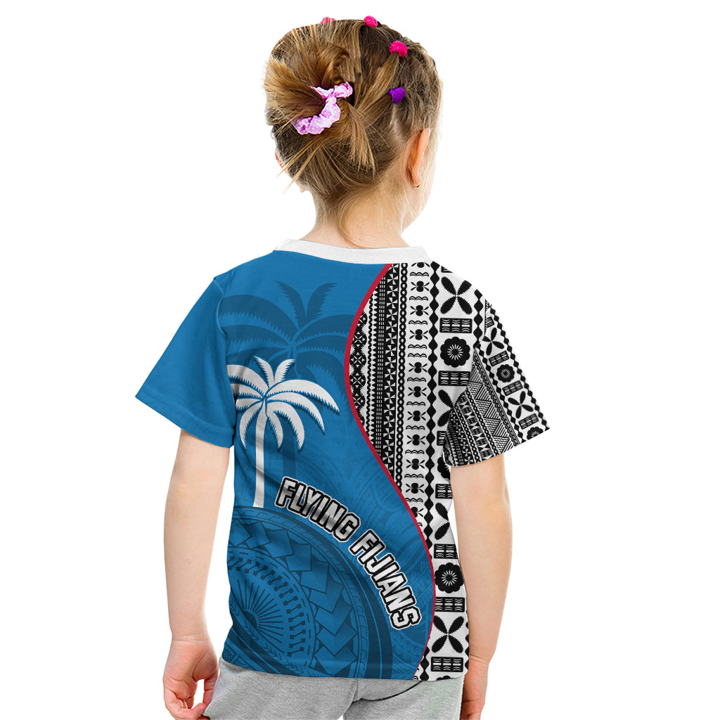 Fiji Rugby Kid T Shirt Coat of Arms Palm Tree Mix Polynesia Tapa Pattern LT03 - Polynesian Pride
