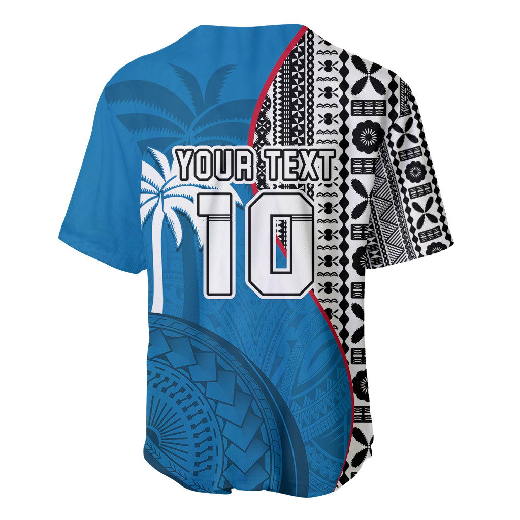 Custom Fiji Rugby Baseball Jersey Coat of Arms Palm Tree Mix Polynesia Tapa Pattern LT03 - Polynesian Pride