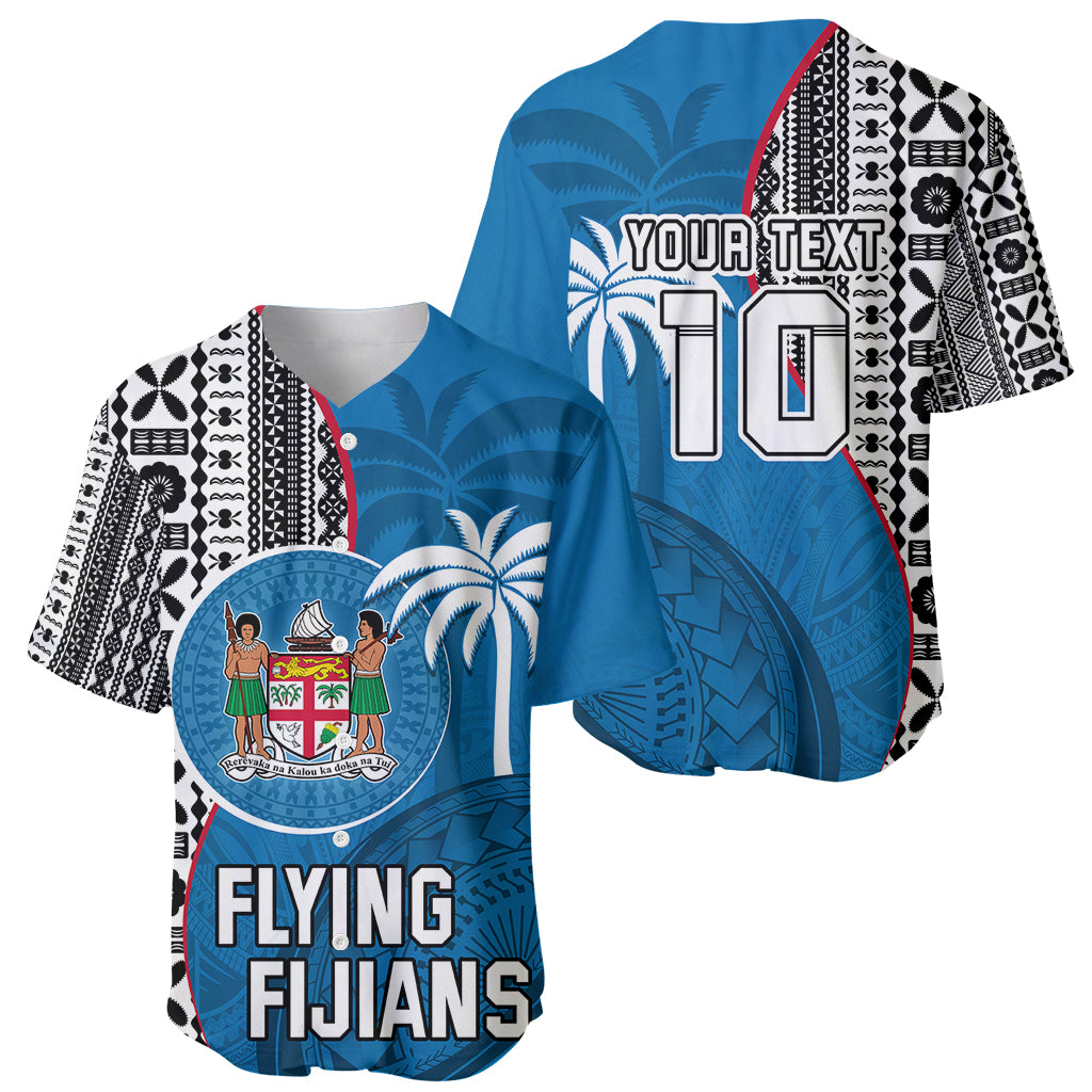 Custom Fiji Rugby Baseball Jersey Coat of Arms Palm Tree Mix Polynesia Tapa Pattern LT03 - Polynesian Pride