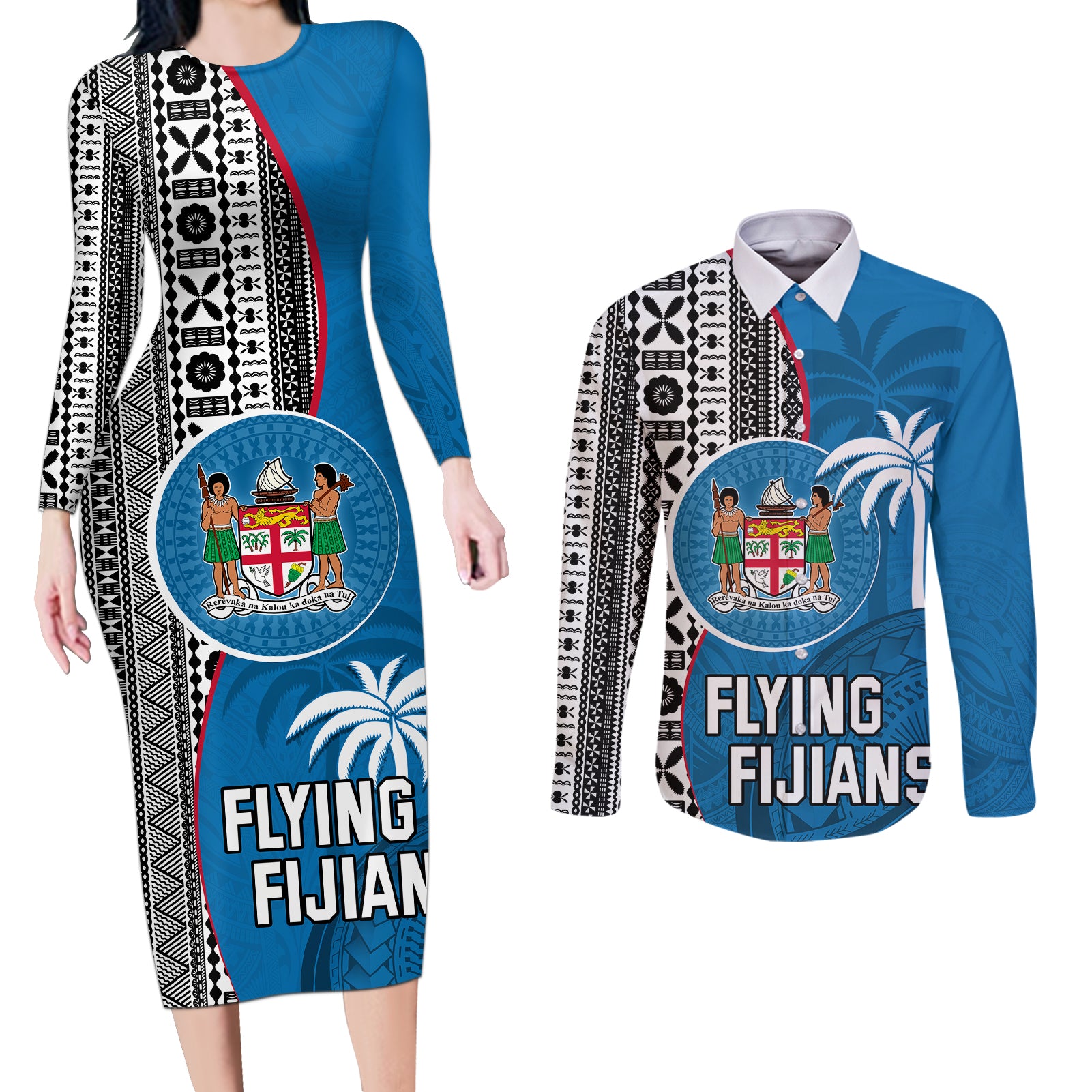 custom-fiji-rugby-couples-matching-long-sleeve-bodycon-dress-and-long-sleeve-button-shirts-coat-of-arms-palm-tree-mix-polynesia-tapa-pattern