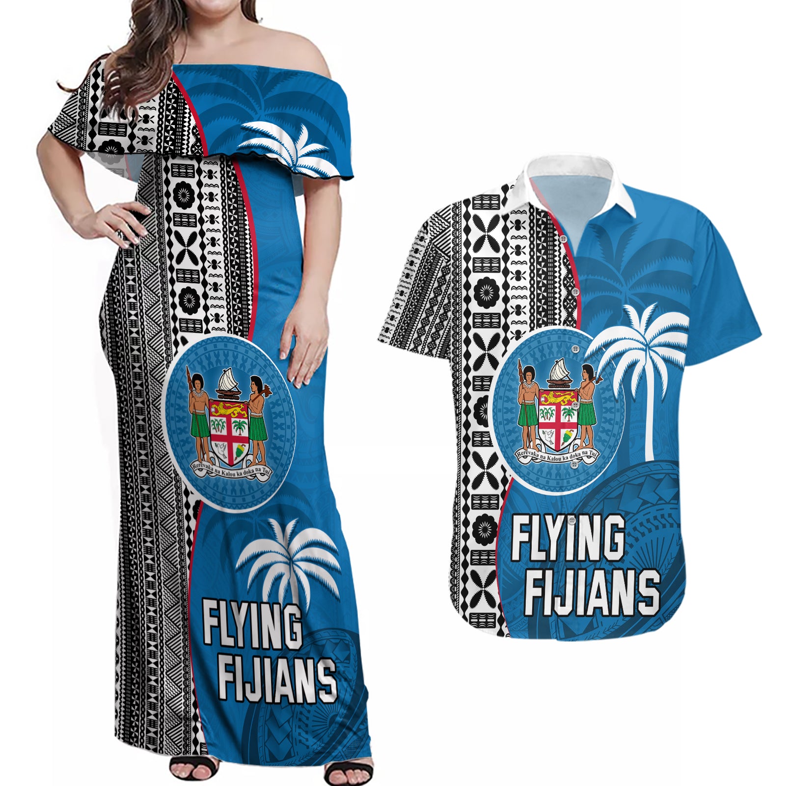 custom-fiji-rugby-couples-matching-off-shoulder-maxi-dress-and-hawaiian-shirt-coat-of-arms-palm-tree-mix-polynesia-tapa-pattern