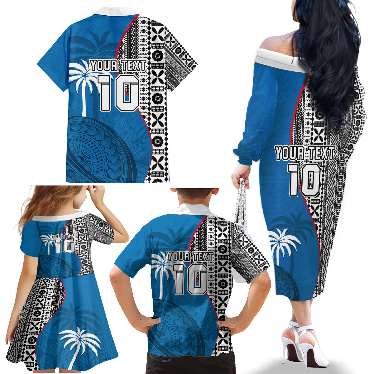custom-fiji-rugby-family-matching-off-shoulder-long-sleeve-dress-and-hawaiian-shirt-coat-of-arms-palm-tree-mix-polynesia-tapa-pattern