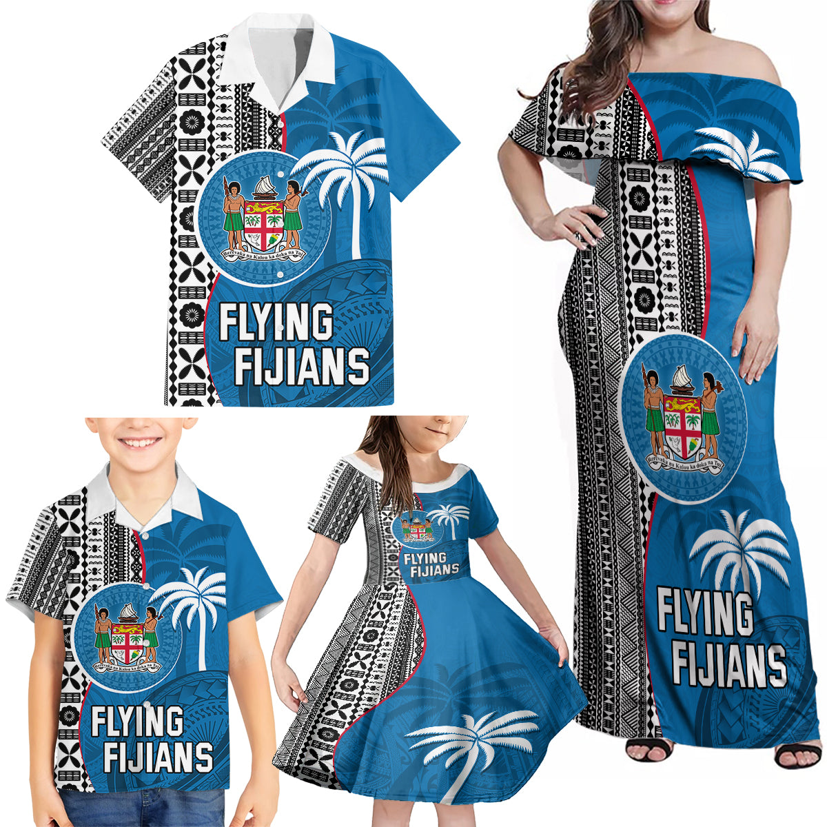 custom-fiji-rugby-family-matching-off-shoulder-maxi-dress-and-hawaiian-shirt-coat-of-arms-palm-tree-mix-polynesia-tapa-pattern