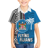 Custom Fiji Rugby Kid Hawaiian Shirt Coat of Arms Palm Tree Mix Polynesia Tapa Pattern LT03 Kid Blue - Polynesian Pride