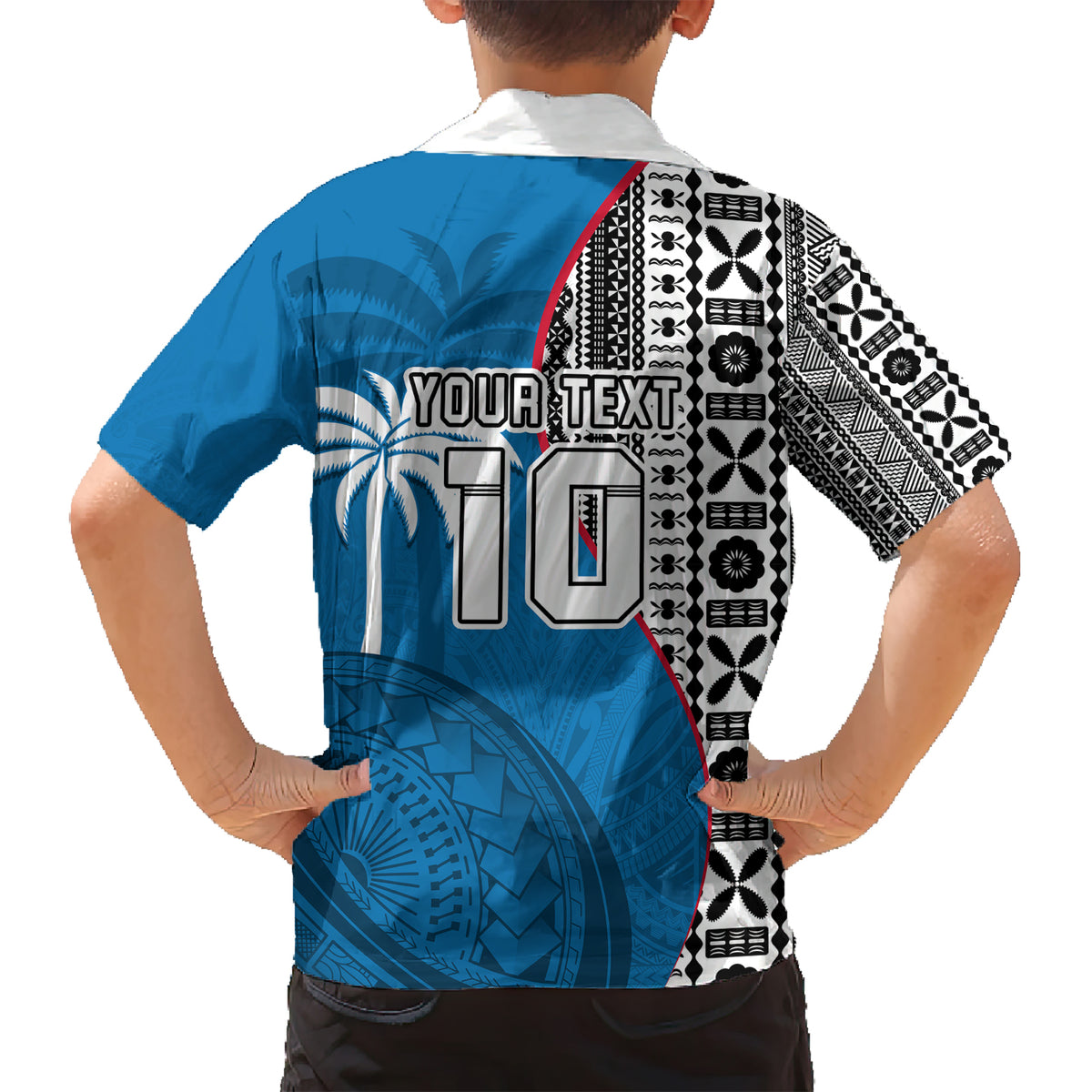 Custom Fiji Rugby Kid Hawaiian Shirt Coat of Arms Palm Tree Mix Polynesia Tapa Pattern LT03 - Polynesian Pride