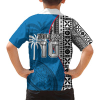 Custom Fiji Rugby Kid Hawaiian Shirt Coat of Arms Palm Tree Mix Polynesia Tapa Pattern LT03 - Polynesian Pride