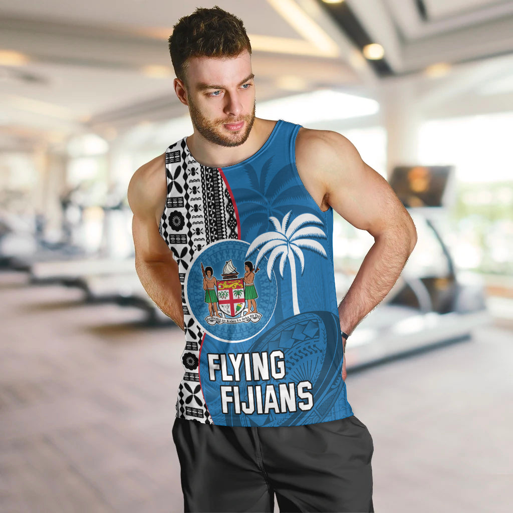 Custom Fiji Rugby Men Tank Top Coat of Arms Palm Tree Mix Polynesia Tapa Pattern LT03 - Polynesian Pride