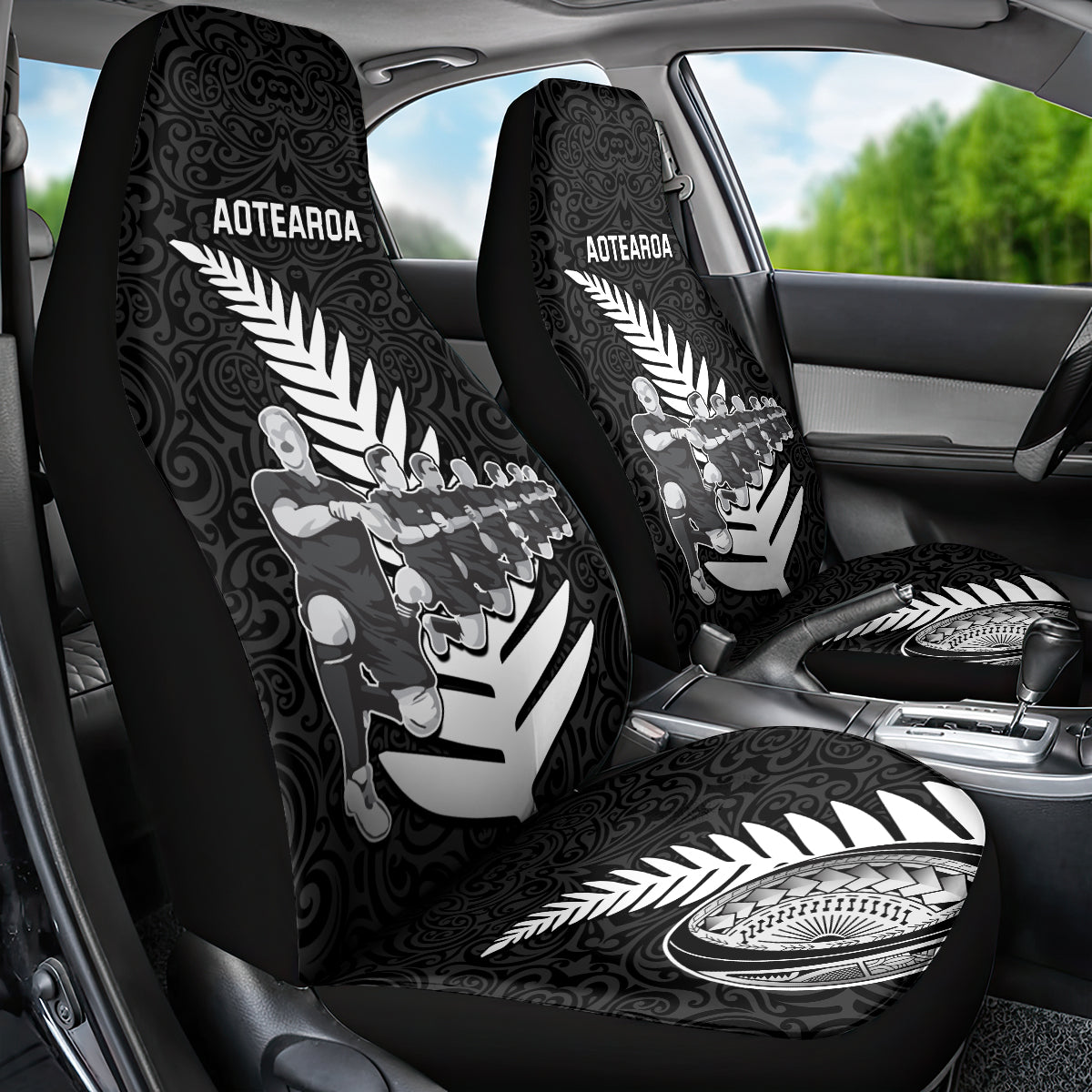 New Zealand World Cup 2023 Car Seat Cover Aotearoa Haka Rugby with Silver Fern Maori Ethnic Pattern LT03 - Polynesian Pride
