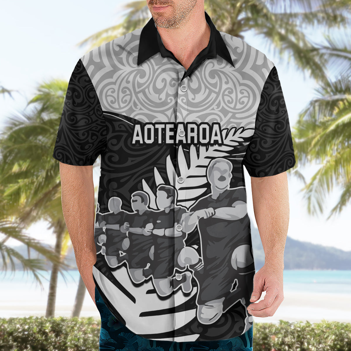 New Zealand World Cup 2023 Hawaiian Shirt Aotearoa Haka Rugby with Silver Fern Maori Ethnic Pattern LT03 - Polynesian Pride