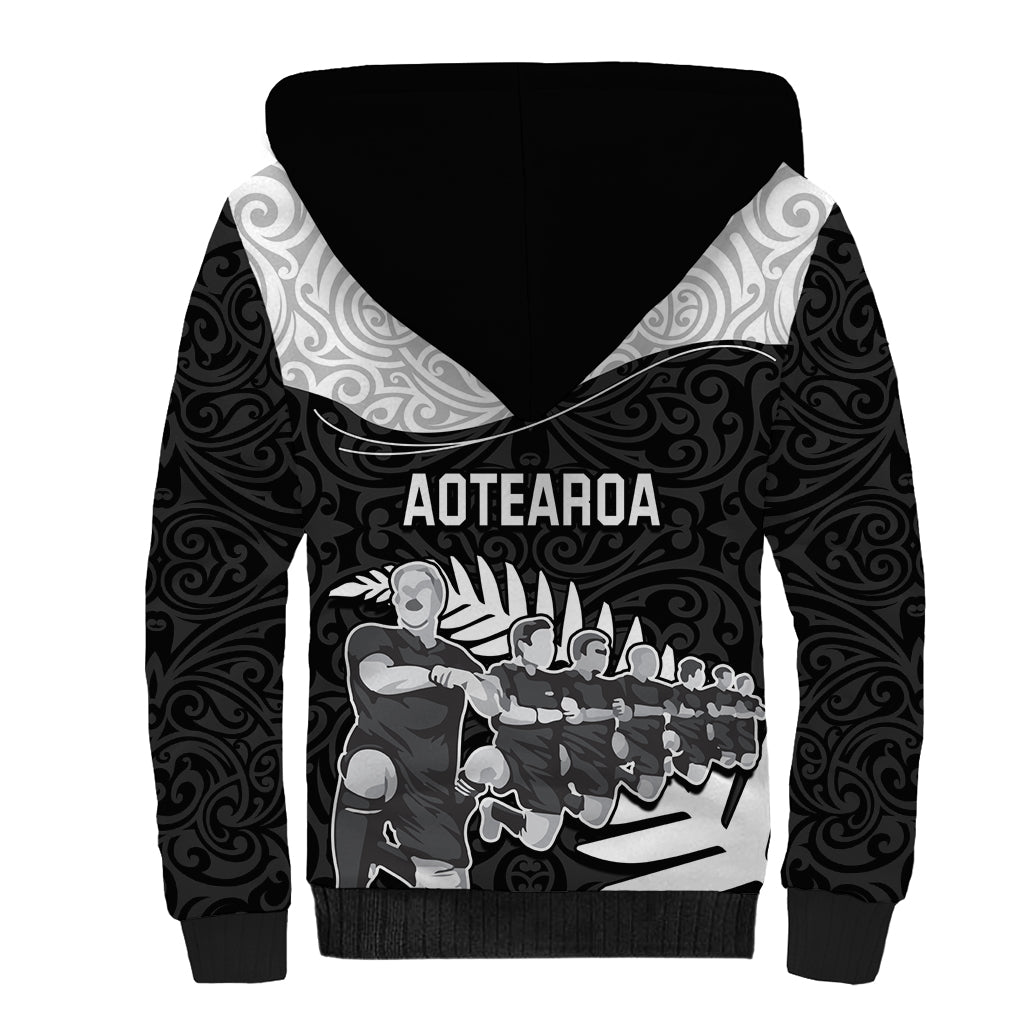 New Zealand World Cup 2023 Sherpa Hoodie Aotearoa Haka Rugby with Silver Fern Maori Ethnic Pattern LT03 - Polynesian Pride