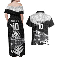 Custom New Zealand World Cup 2023 Couples Matching Off Shoulder Maxi Dress and Hawaiian Shirt Aotearoa Haka Rugby with Silver Fern Maori Ethnic Pattern LT03 - Polynesian Pride