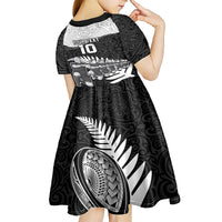 Custom New Zealand World Cup 2023 Kid Short Sleeve Dress Aotearoa Haka Rugby with Silver Fern Maori Ethnic Pattern LT03 - Polynesian Pride