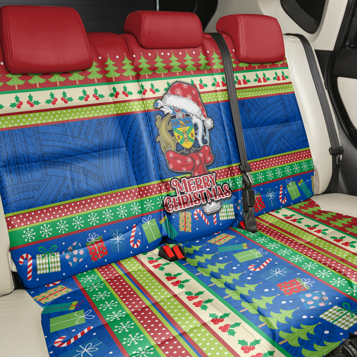 Solomon Islands Christmas Back Car Seat Cover Santa With Flag Of Solomon Polynesian Tribal Xmas Vibe