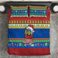 Solomon Islands Christmas Bedding Set Santa With Flag Of Solomon Polynesian Tribal Xmas Vibe LT03 Blue - Polynesian Pride