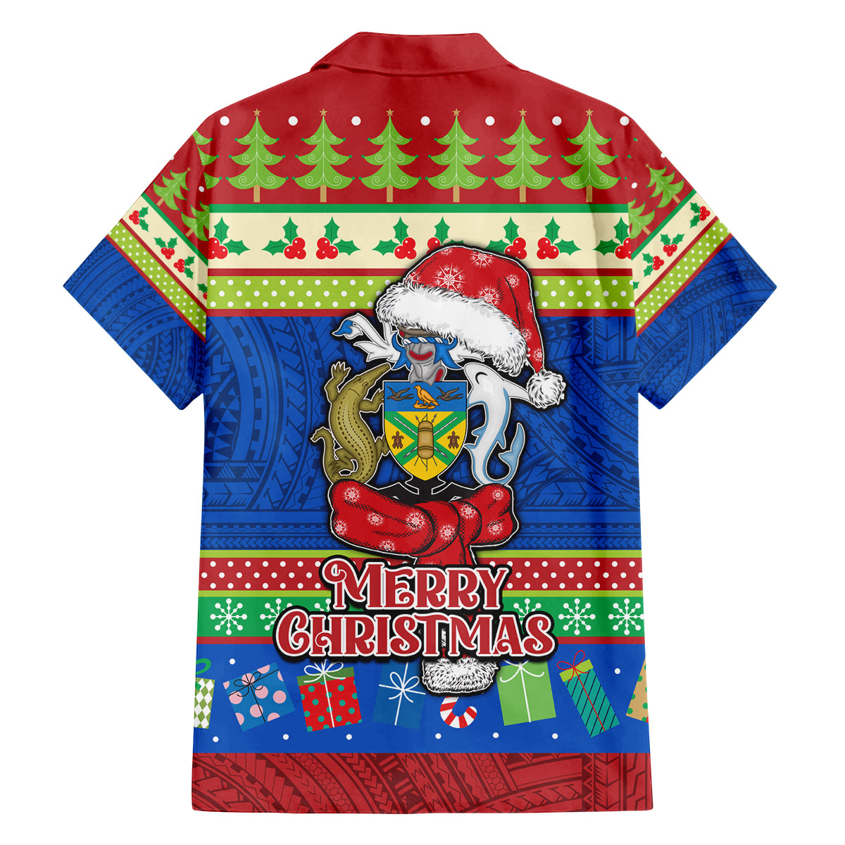 Solomon Islands Christmas Family Matching Puletasi Dress and Hawaiian Shirt Santa With Flag Of Solomon Polynesian Tribal Xmas Vibe LT03 - Polynesian Pride