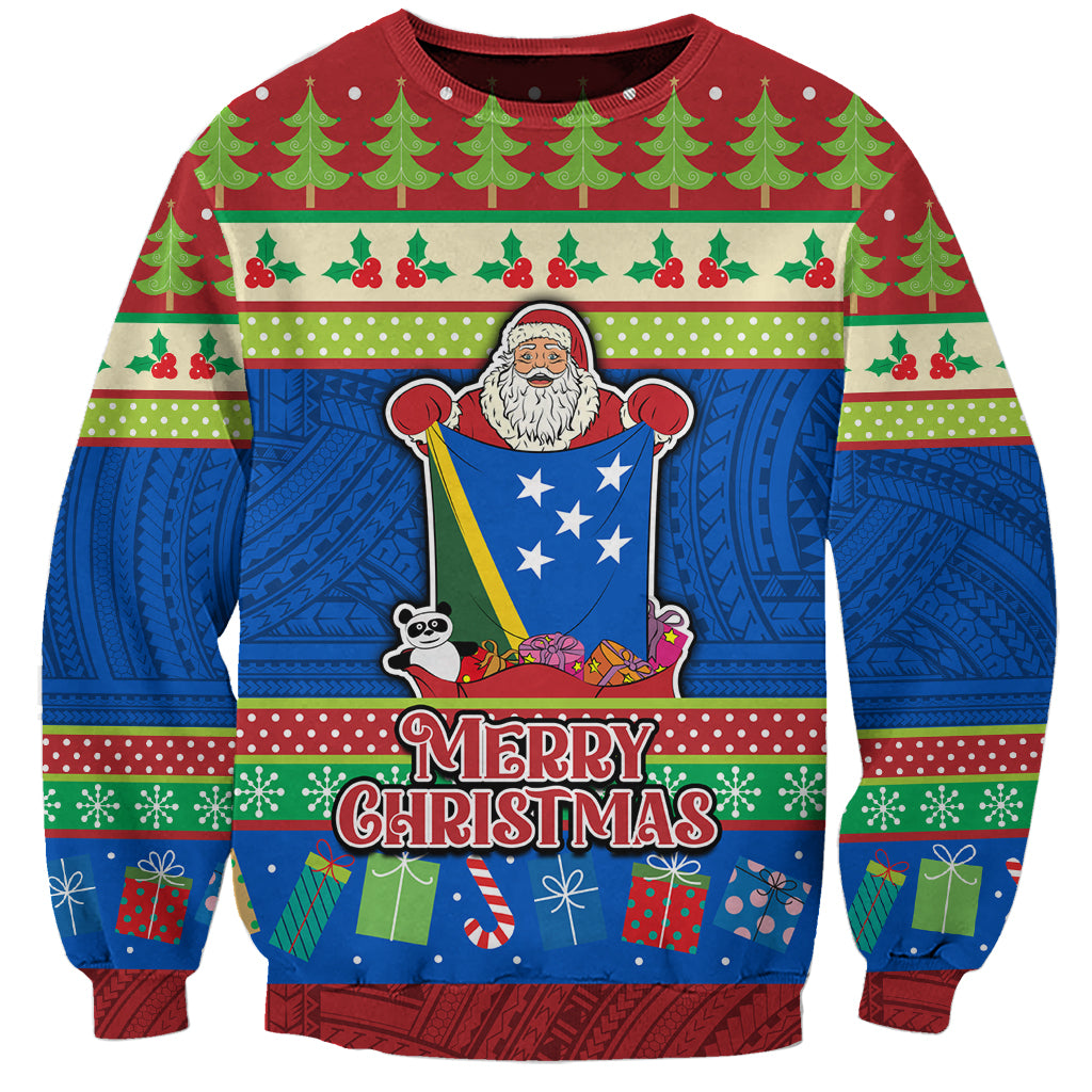 Solomon Islands Christmas Sweatshirt Santa With Flag Of Solomon Polynesian Tribal Xmas Vibe LT03 Unisex Blue - Polynesian Pride