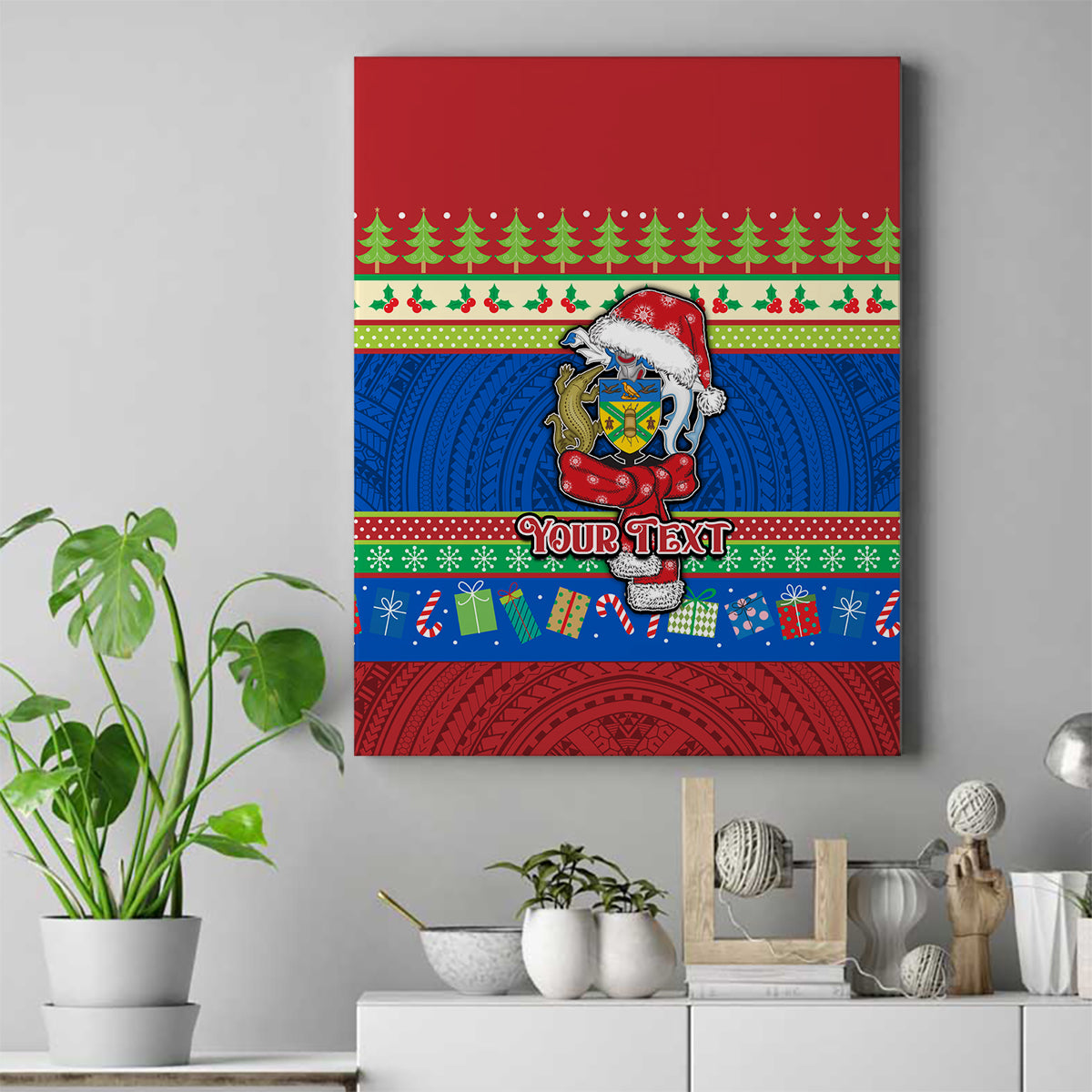 Personalised Solomon Islands Christmas Canvas Wall Art Santa With Flag Of Solomon Polynesian Tribal Xmas Vibe LT03 Blue - Polynesian Pride