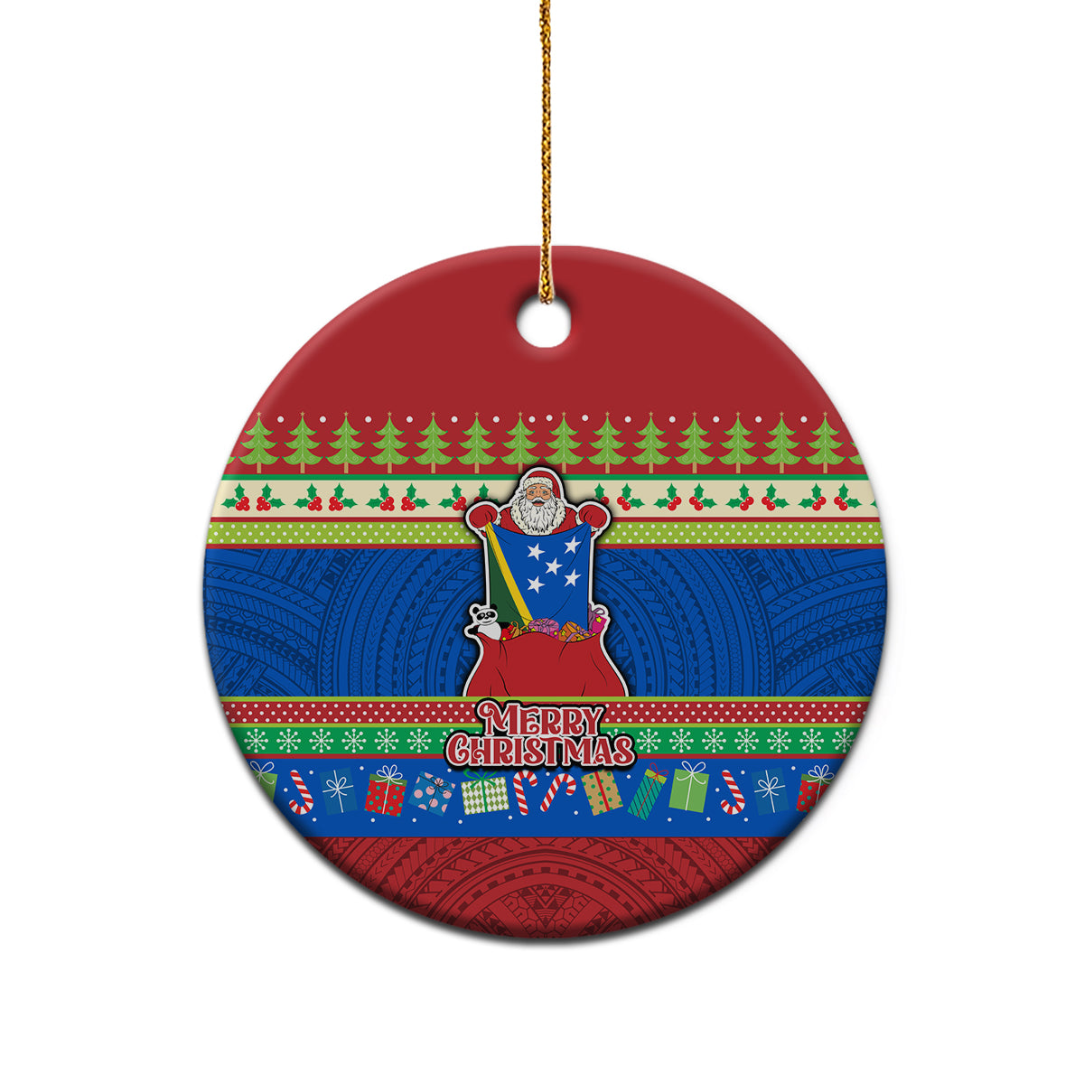 Personalised Solomon Islands Christmas Ceramic Ornament Santa With Flag Of Solomon Polynesian Tribal Xmas Vibe LT03 - Polynesian Pride