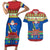 Personalised Solomon Islands Christmas Couples Matching Short Sleeve Bodycon Dress and Hawaiian Shirt Santa With Flag Of Solomon Polynesian Tribal Xmas Vibe LT03 Blue - Polynesian Pride