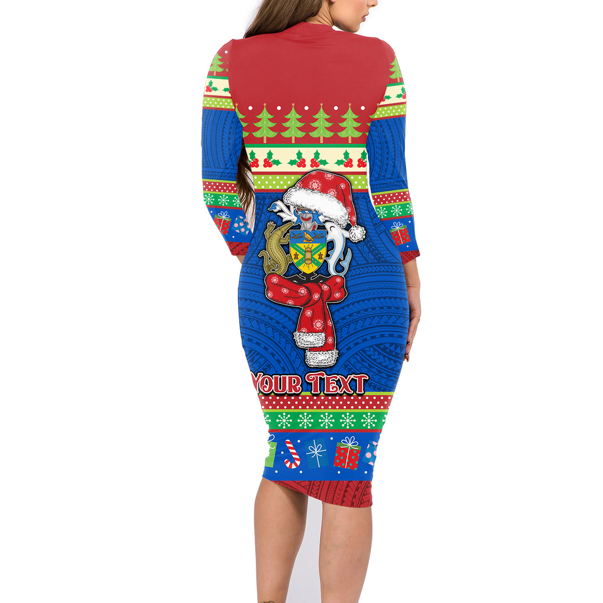 Personalised Solomon Islands Christmas Family Matching Long Sleeve Bodycon Dress and Hawaiian Shirt Santa With Flag Of Solomon Polynesian Tribal Xmas Vibe LT03 - Polynesian Pride