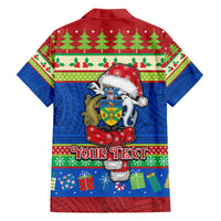 Personalised Solomon Islands Christmas Family Matching Off Shoulder Short Dress and Hawaiian Shirt Santa With Flag Of Solomon Polynesian Tribal Xmas Vibe LT03 - Polynesian Pride