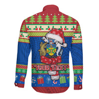 Personalised Solomon Islands Christmas Long Sleeve Button Shirt Santa With Flag Of Solomon Polynesian Tribal Xmas Vibe LT03 - Polynesian Pride
