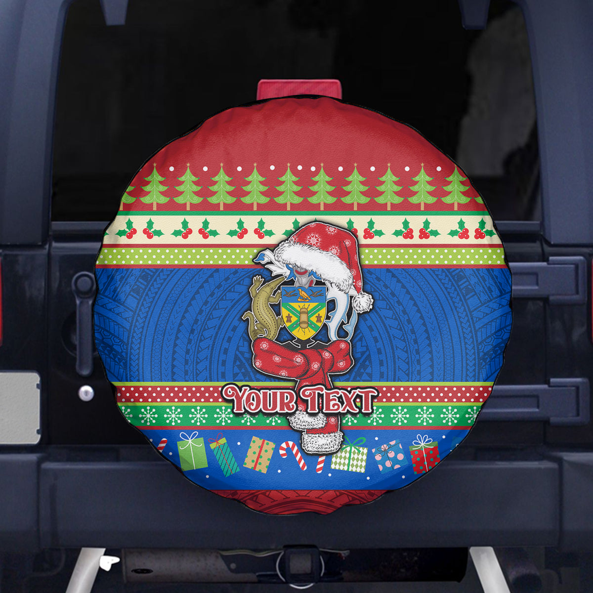 Personalised Solomon Islands Christmas Spare Tire Cover Santa With Flag Of Solomon Polynesian Tribal Xmas Vibe LT03 Blue - Polynesian Pride