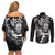 New Zealand Rugby Couples Matching Off Shoulder Short Dress and Long Sleeve Button Shirt Maori Warrior Rugby with Silver Fern Sleeve Tribal Ethnic Style LT03 - Polynesian Pride