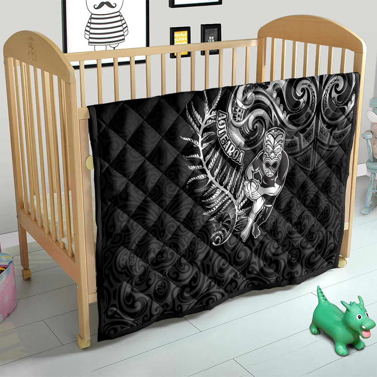 New Zealand Rugby Quilt Maori Warrior Rugby with Silver Fern Sleeve Tribal Ethnic Style LT03 - Polynesian Pride