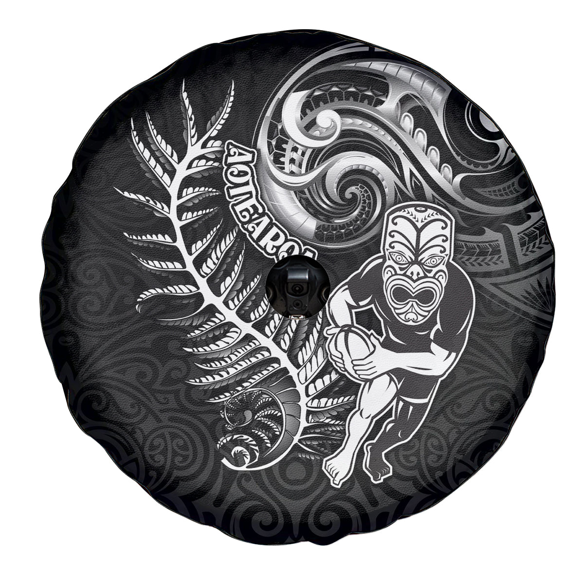 New Zealand Rugby Spare Tire Cover Maori Warrior Rugby with Silver Fern Sleeve Tribal Ethnic Style LT03 - Polynesian Pride