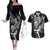 Personalised New Zealand Rugby Couples Matching Off The Shoulder Long Sleeve Dress and Hawaiian Shirt Maori Warrior Rugby with Silver Fern Sleeve Tribal Ethnic Style LT03 Black - Polynesian Pride