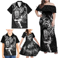 Personalised New Zealand Rugby Family Matching Off Shoulder Maxi Dress and Hawaiian Shirt Maori Warrior Rugby with Silver Fern Sleeve Tribal Ethnic Style LT03 - Polynesian Pride