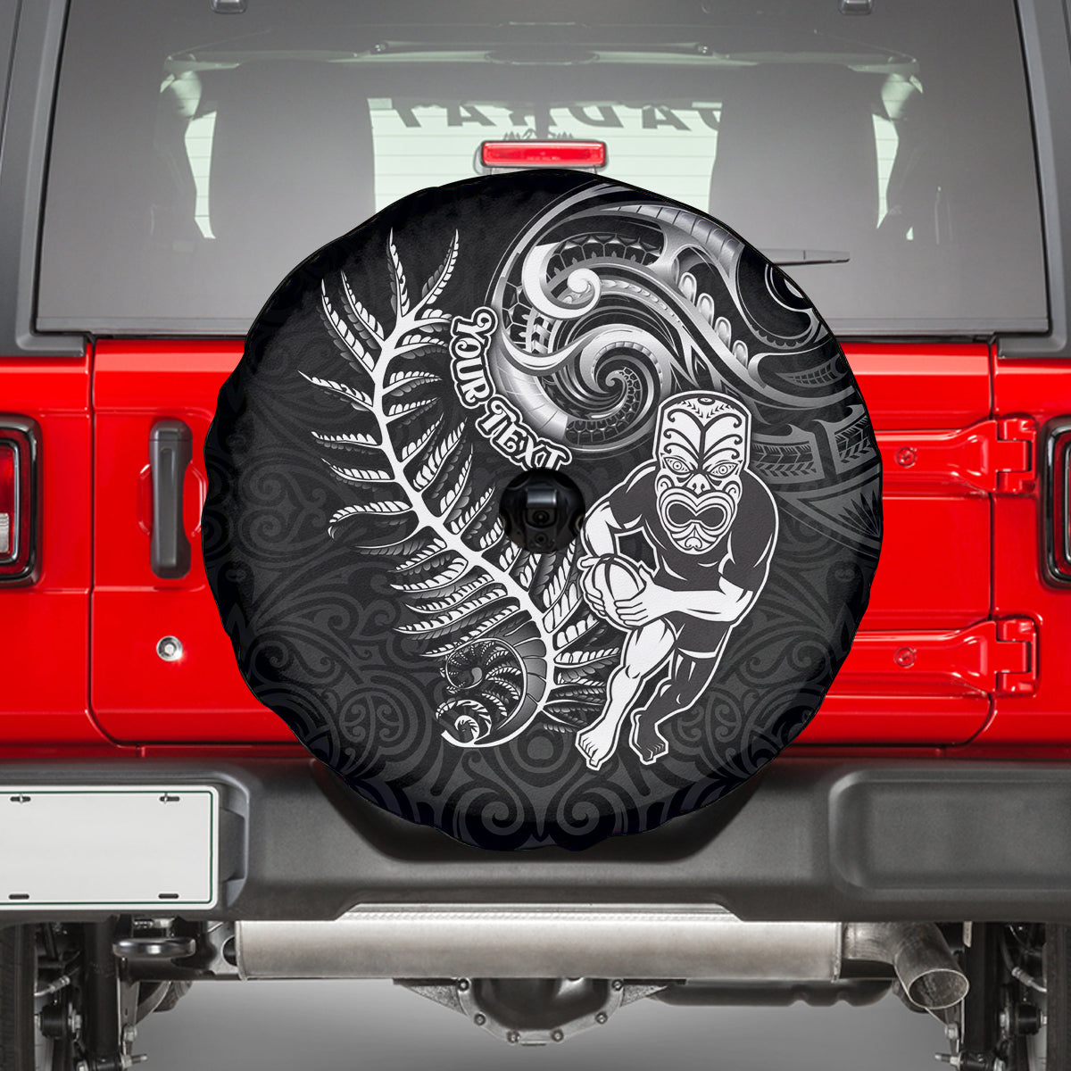 Personalised New Zealand Rugby Spare Tire Cover Maori Warrior Rugby with Silver Fern Sleeve Tribal Ethnic Style LT03 - Polynesian Pride