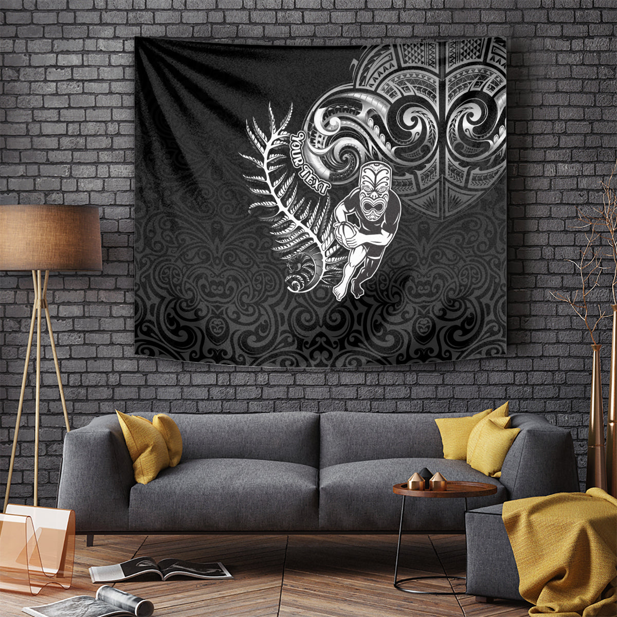 Personalised New Zealand Rugby Tapestry Maori Warrior Rugby with Silver Fern Sleeve Tribal Ethnic Style LT03 Black - Polynesian Pride