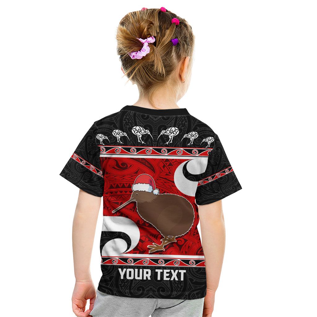 Personalized New Zealand Christmas Kid T Shirt Santa Haka Fern and Kiwi Bird Tino Rangatiratanga Maori Flag Style LT03 - Polynesian Pride