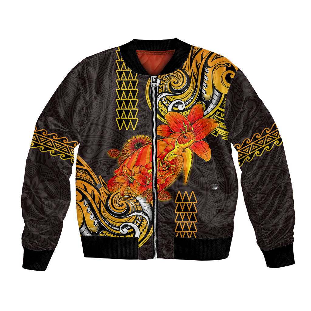 Hawaii Turtle Hibiscus Flower Bomber Jacket Polynesian Tattoo LT03 Unisex Black - Polynesian Pride