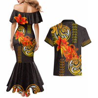 Hawaii Turtle Hibiscus Flower Couples Matching Mermaid Dress and Hawaiian Shirt Polynesian Tattoo LT03 - Polynesian Pride
