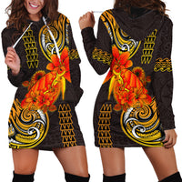 Hawaii Turtle Hibiscus Flower Hoodie Dress Polynesian Tattoo LT03 - Polynesian Pride