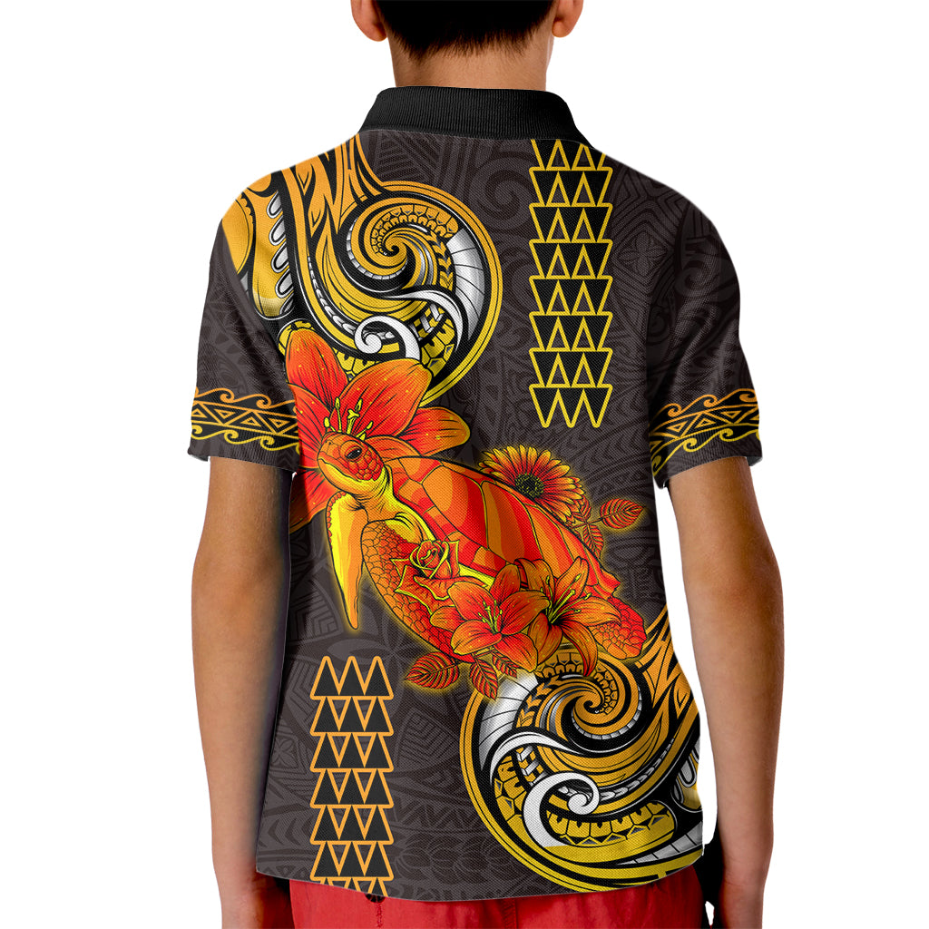 Hawaii Turtle Hibiscus Flower Kid Polo Shirt Polynesian Tattoo LT03 - Polynesian Pride