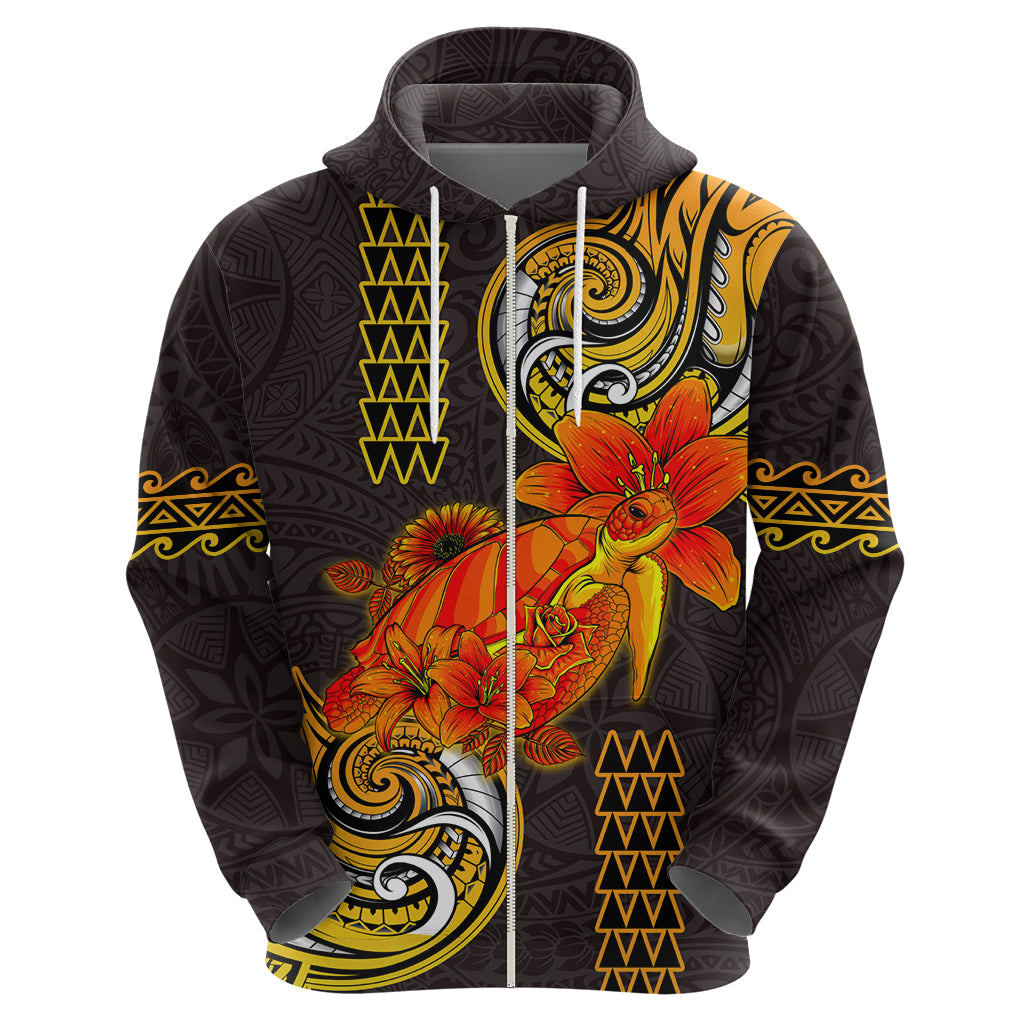 Hawaii Turtle Hibiscus Flower Zip Hoodie Polynesian Tattoo LT03 - Polynesian Pride