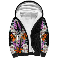 Hawaii Tropical Leaves and Flowers Sherpa Hoodie Tribal Polynesian Pattern LT03 Unisex Black - Polynesian Pride