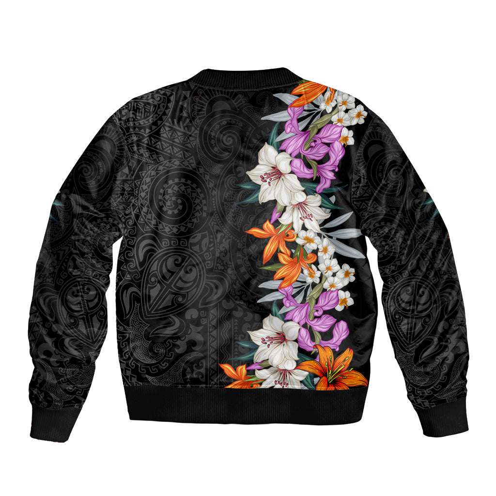 Hawaii Tropical Leaves and Flowers Sleeve Zip Bomber Jacket Tribal Polynesian Pattern LT03 - Polynesian Pride