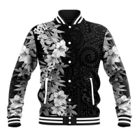 Hawaii Tropical Leaves and Flowers Baseball Jacket Tribal Polynesian Pattern Black White Style LT03 Unisex Black - Polynesian Pride