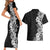 Hawaii Tropical Leaves and Flowers Couples Matching Short Sleeve Bodycon Dress and Hawaiian Shirt Tribal Polynesian Pattern Black White Style LT03 - Polynesian Pride