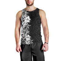Hawaii Tropical Leaves and Flowers Men Tank Top Tribal Polynesian Pattern Black White Style LT03 - Polynesian Pride