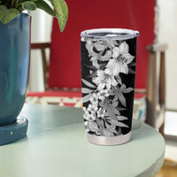 Hawaii Tropical Leaves and Flowers Tumbler Cup Tribal Polynesian Pattern Black White Style