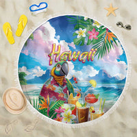 Hawaii Cocktails Beach Blanket Parrot with Cute Beach Landscape and Tropical Plants
